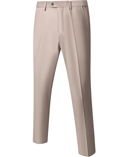 Men's Business Suit Pants Slim Fit Flex Flat Front Pant, Beige