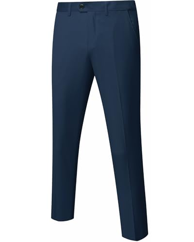 Men's Business Suit Pants Slim Fit Flex Flat Front Pant, Deep Blue