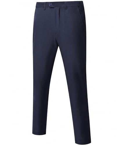 Men's High Stretch Golf Pants, Slim-Fit Flat Front Outdoor Ice Silk Pants of Lightweight, Deep Blue