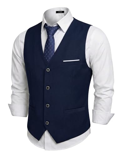 Men's Business Suit Vest Slim Fit Jacket Casual Suit Vests, Deep Blue