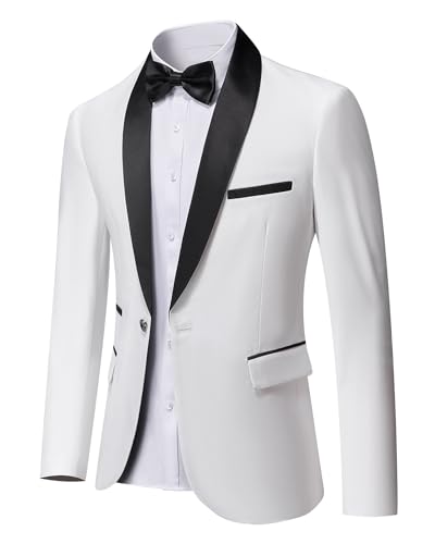 Men's Shawl Lapel One Button Blazer, Casual Lightweight Tux Slim Fit Jacket, White