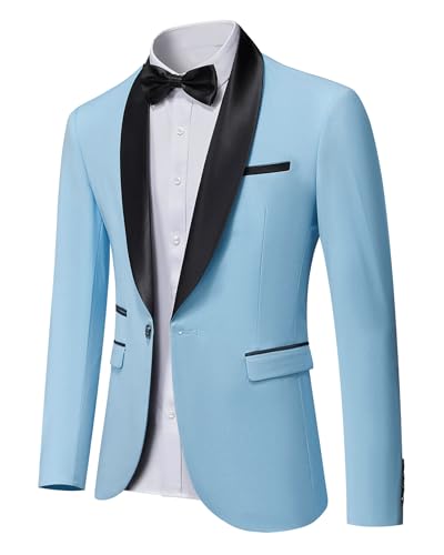 Men's Shawl Lapel One Button Blazer, Casual Lightweight Tux Slim Fit Jacket, Sky