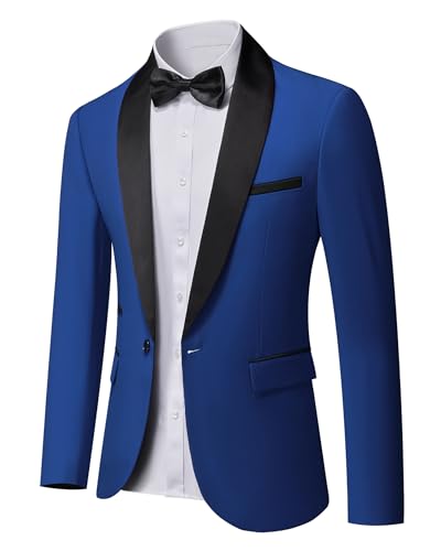 Men's Shawl Lapel One Button Blazer, Casual Lightweight Tux Slim Fit Jacket, Sapphire