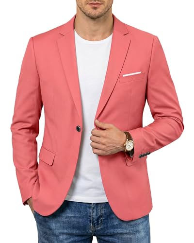 Men's One Button Slim Fit Blazer, Casual Lightweight Suit Daily Jacket Coat Pink, Pink