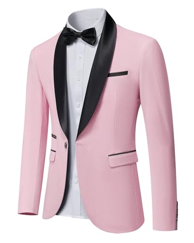 Men's Shawl Lapel One Button Blazer, Casual Lightweight Tux Slim Fit Jacket, Light Pink