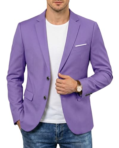 Men's Two Button Slim Fit Blazer, Casual Lightweight Suit Jacket Sport Coat, Purple