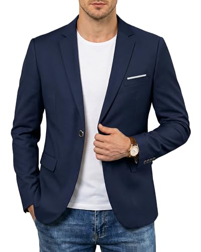 Men's One Button Slim Fit Blazer, Casual Lightweight Suit Daily Jacket Coat, Deep Blue