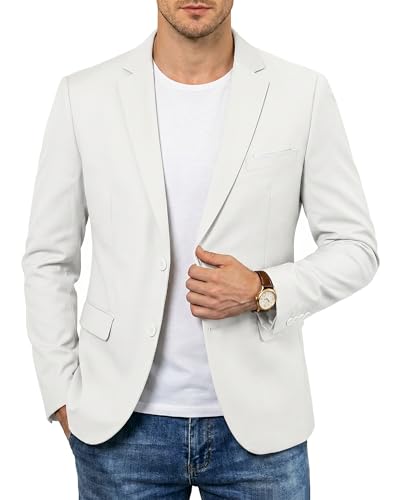 Men's Two Button Slim Fit Blazer, Casual Lightweight Suit Jacket Sport Coat, White