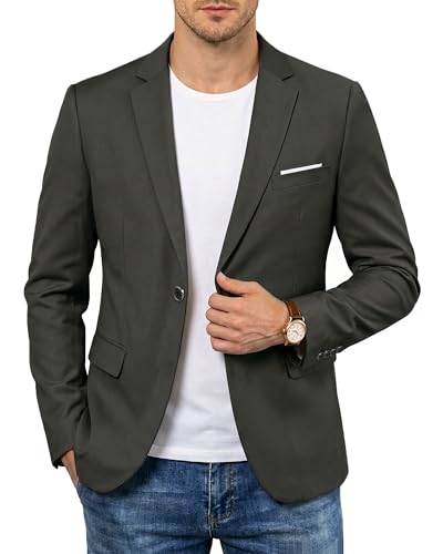 Men's One Button Slim Fit Blazer, Casual Lightweight Suit Daily Jacket Coat, Dark Grey