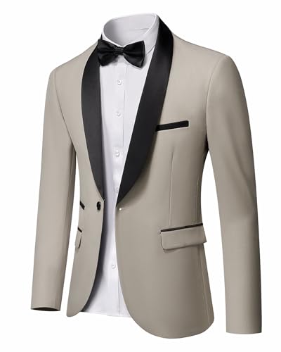 Men's Shawl Lapel One Button Blazer, Casual Lightweight Tux Slim Fit Jacket, Beige