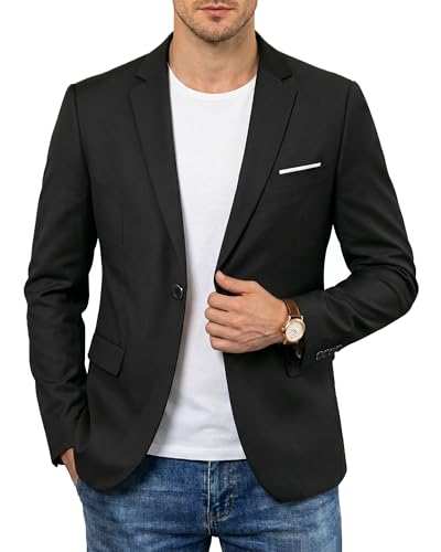Men's One Button Slim Fit Blazer, Casual Lightweight Suit Daily Jacket Coat, Black