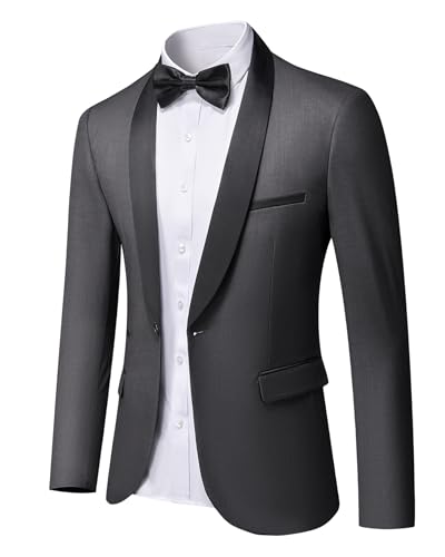 Men's Shawl Lapel One Button Blazer, Casual Lightweight Tux Slim Fit Jacket, Dark Grey