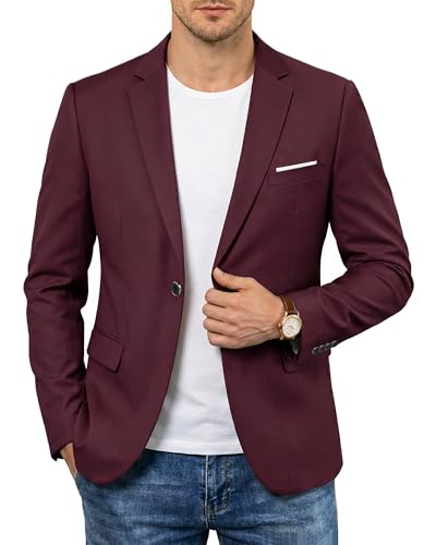 Men's One Button Slim Fit Blazer, Casual Lightweight Suit Daily Jacket Coat, Burgundy