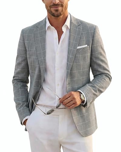 Men's Casual One Button Linen Suit Jacket, Slim Fit Sport Coat Lightweight Business Blazer, Deep Grey