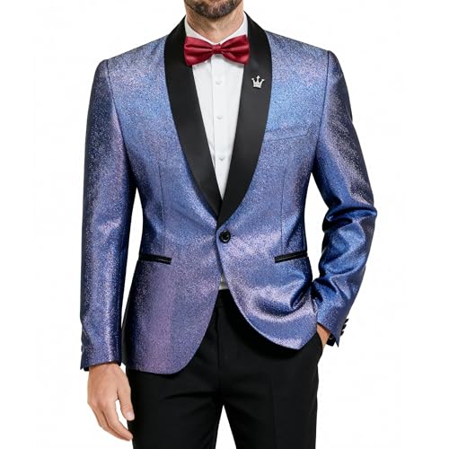 Men's Shiny Tuxedo Jacket, Sequin Slim Fit Blazer, Light Purple
