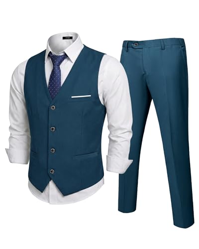 Men's 2-Piece Suit, Vest Pants Set for Men, Classic Waistcoat with Tie for Business, Wedding, Prom, Homecoming, Light Blue