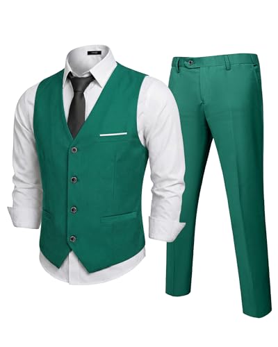 Men's 2-Piece Suit, Vest Pants Set for Men, Classic Waistcoat with Tie for Business, Wedding, Prom, Homecoming, Light Green