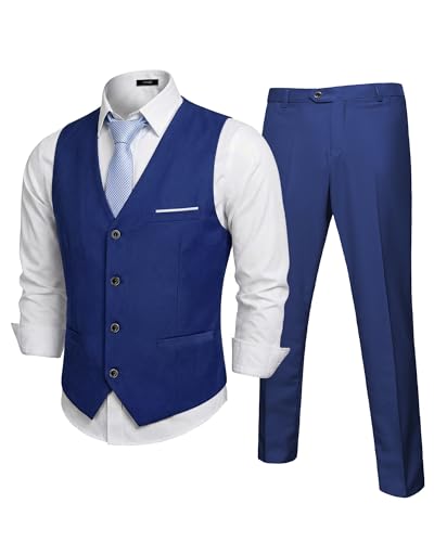 Men's 2-Piece Suit, Vest Pants Set for Men, Classic Waistcoat with Tie for Business, Wedding, Prom, Homecoming, Sapphire