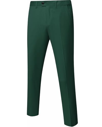Men's Business Suit Pants Slim Fit Flex Flat Front Pant, Deep Green
