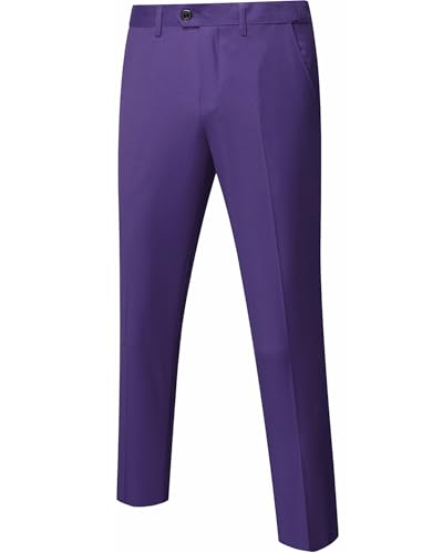 Men's Business Suit Pants Slim Fit Flex Flat Front Pant, Deep Purple