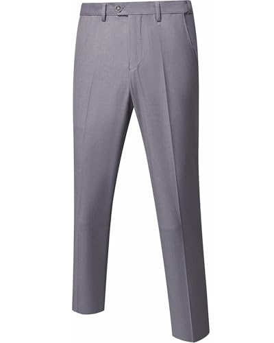 Men's Business Suit Pants Slim Fit Flex Flat Front Pant, Light Grey