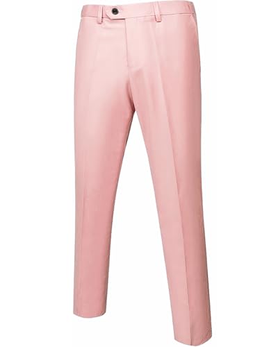Men's Business Suit Pants Slim Fit Flex Flat Front Pant, Light Pink