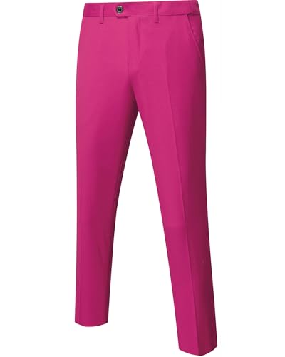 Men's Business Suit Pants Slim Fit Flex Flat Front Pant, Fushcia, Fuchsia