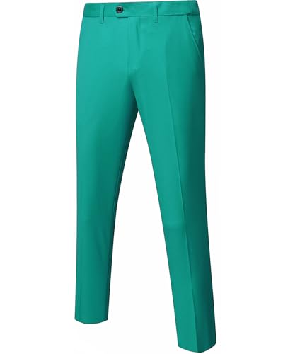 Men's Business Suit Pants Slim Fit Flex Flat Front Pant, Green