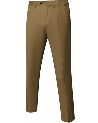Men's Business Suit Pants Slim Fit Flex Flat Front Pant, Khaki