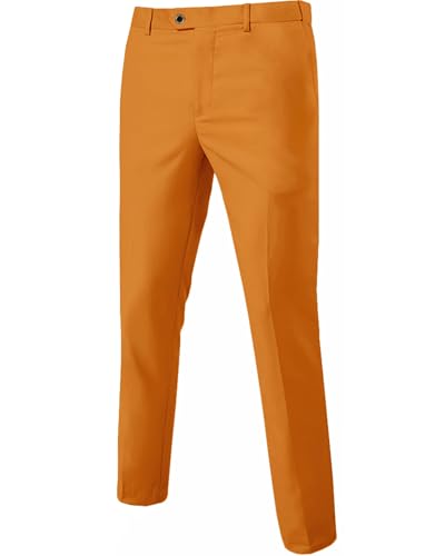 Men's Business Suit Pants Slim Fit Flex Flat Front Pant, Orange