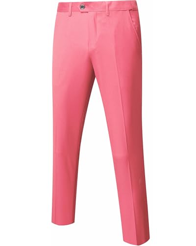 Men's Business Suit Pants Slim Fit Flex Flat Front Pant, Pink