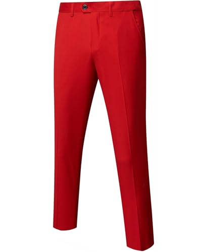 Men's Business Suit Pants Slim Fit Flex Flat Front Pant, Red