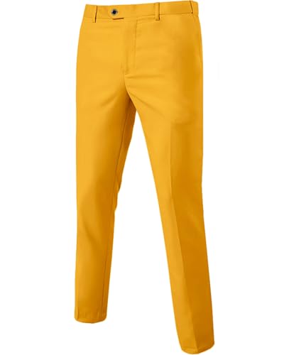 Men's Business Suit Pants Slim Fit Flex Flat Front Pant, Yellow