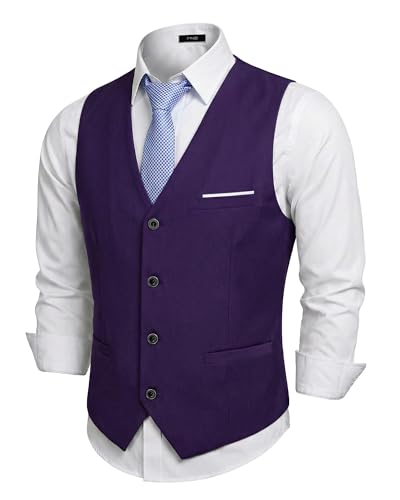 Men's Business Suit Vest Slim Fit Jacket Casual Suit Vests, Deep Purple