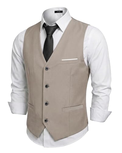 Men's Business Suit Vest Slim Fit Jacket Casual Suit Vests, Beige