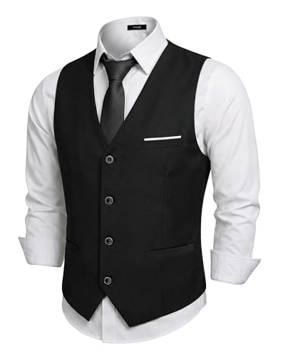 Men's Business Suit Vest Slim Fit Jacket Casual Suit Vests, Black