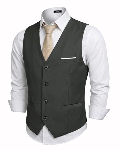 Men's Business Suit Vest Slim Fit Jacket Casual Suit Vests, Deep Grey