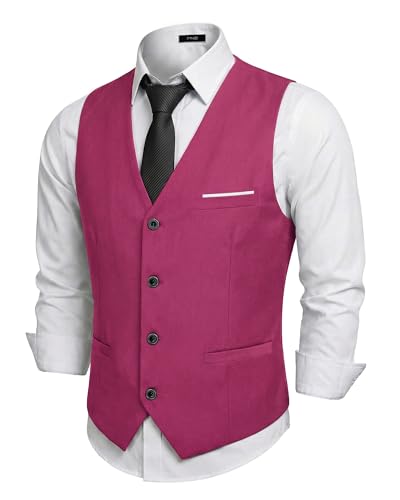 Men's Business Suit Vest Slim Fit Jacket Casual Suit Vests, Fushcia, Fuchsia