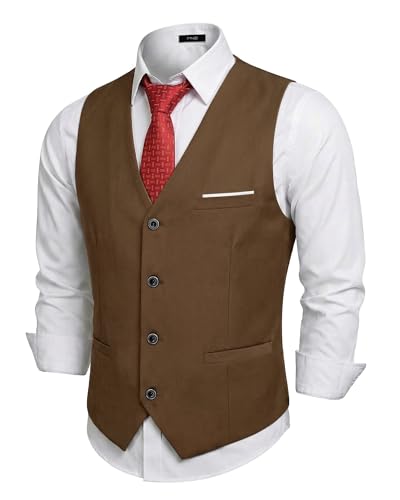 Men's Business Suit Vest Slim Fit Jacket Casual Suit Vests, Khaki