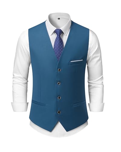 Men's Business Suit Vest Slim Fit Jacket Casual Suit Vests, Light Blue