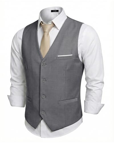 Men's Business Suit Vest Slim Fit Jacket Casual Suit Vests, Light Grey