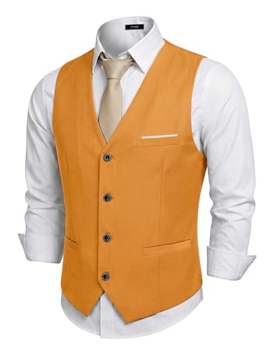 Men's Business Suit Vest Slim Fit Jacket Casual Suit Vests, Orange