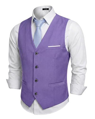 Men's Business Suit Vest Slim Fit Jacket Casual Suit Vests, Purple