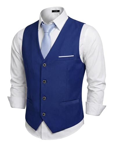 Men's Business Suit Vest Slim Fit Jacket Casual Suit Vests, Royal Blue