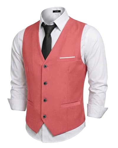 Men's Business Suit Vest Slim Fit Jacket Casual Suit Vests, Pink