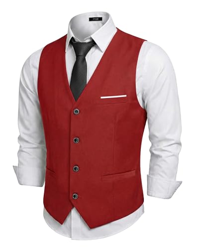 Men's Business Suit Vest Slim Fit Jacket Casual Suit Vests, Red