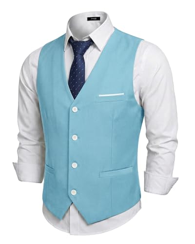 Men's Business Suit Vest Slim Fit Jacket Casual Suit Vests, Sky