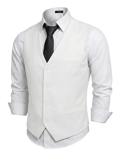 Men's Business Suit Vest Slim Fit Jacket Casual Suit Vests, White