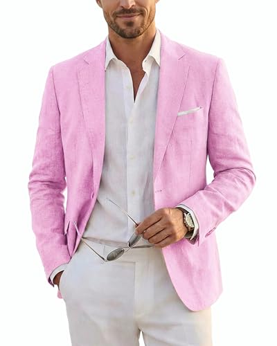 Men's Slim Fit Two Buttons Linen Business Blazer, Sport Coat Lightweight Business Daily Coat, Purple