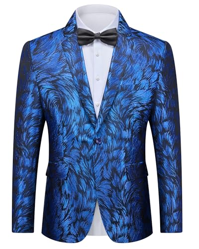 Men's Floral Tuxedo Jacket, French Suit Blazer, Slim Fit with Bow Tie for Wedding, Prom, Dinner, Dark Blue